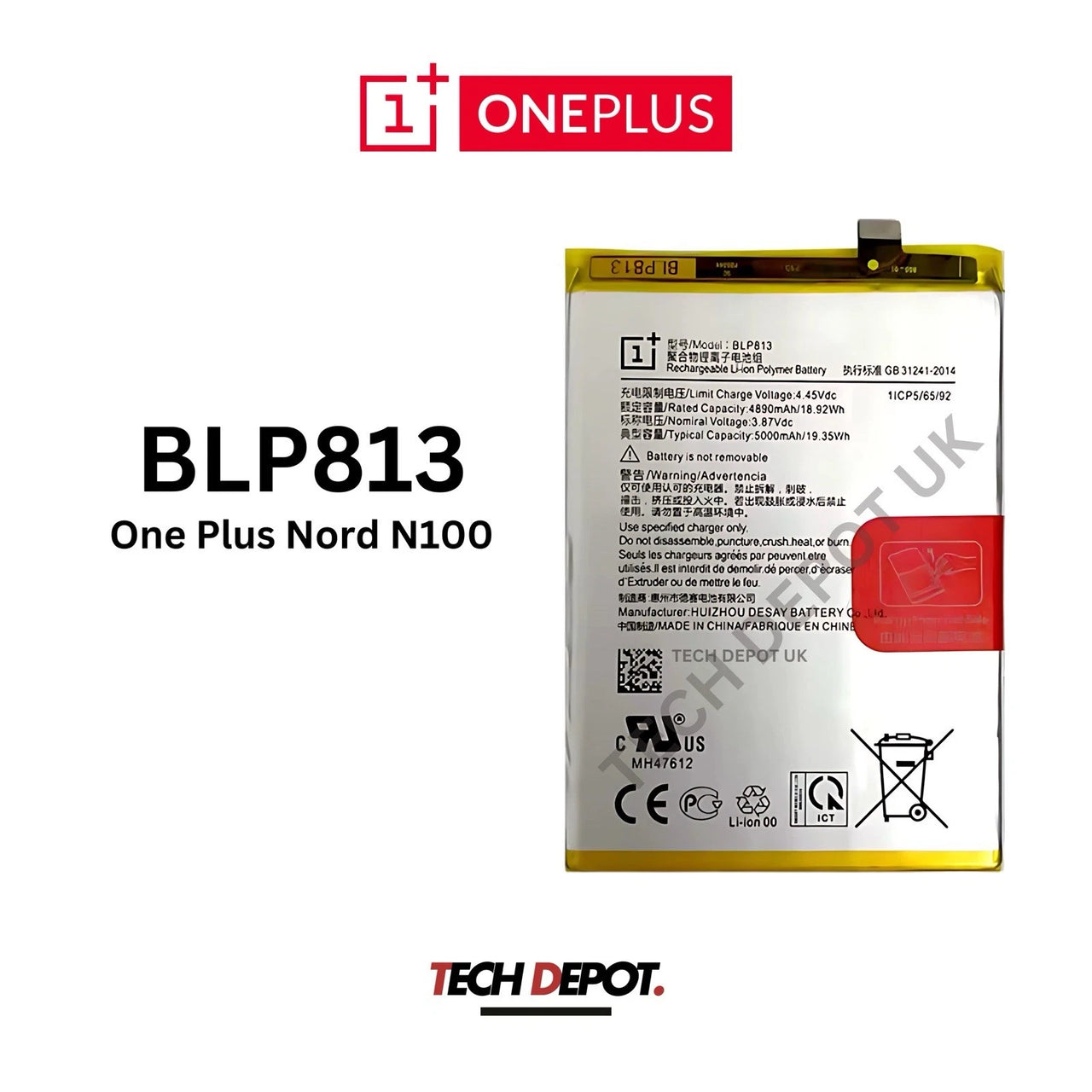 OnePlus Nord N100 Battery Replacement 5000mAh- BLP813