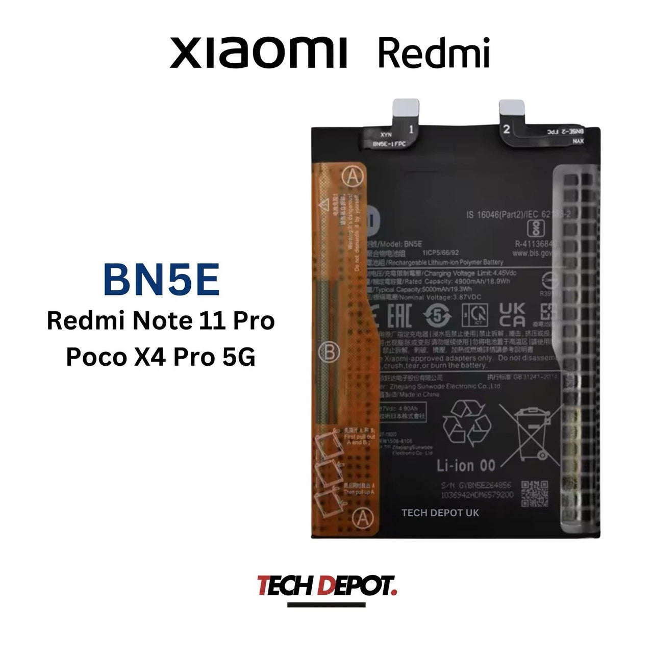 Xiaomi Redmi Note 11 Pro, Poco X4 Pro 5G Battery Replacement  BN5E -5000mAh